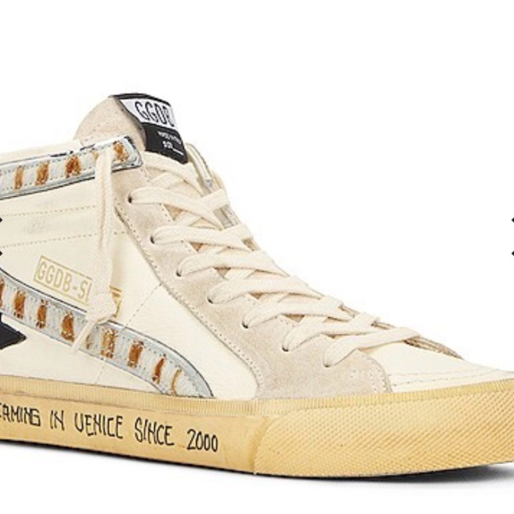 Golden Goose Beige and White High-Top Sneakers